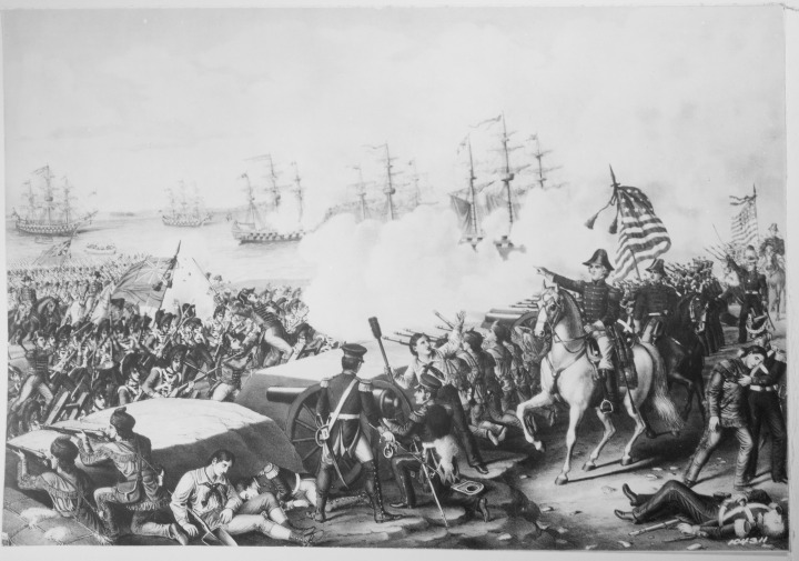Battle of New Orleans, January 1815. Copy of lithograph by Kurz and Allison, published 1890., ca. 1900 - 1982