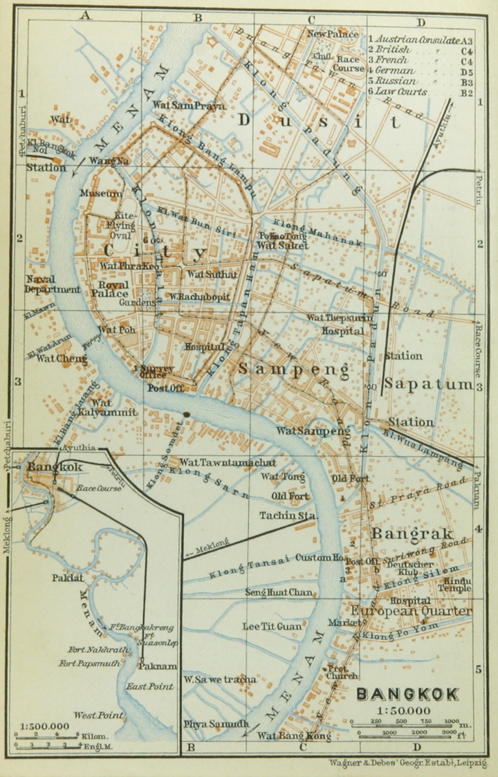 Baedeker map of Bangkok, 1914