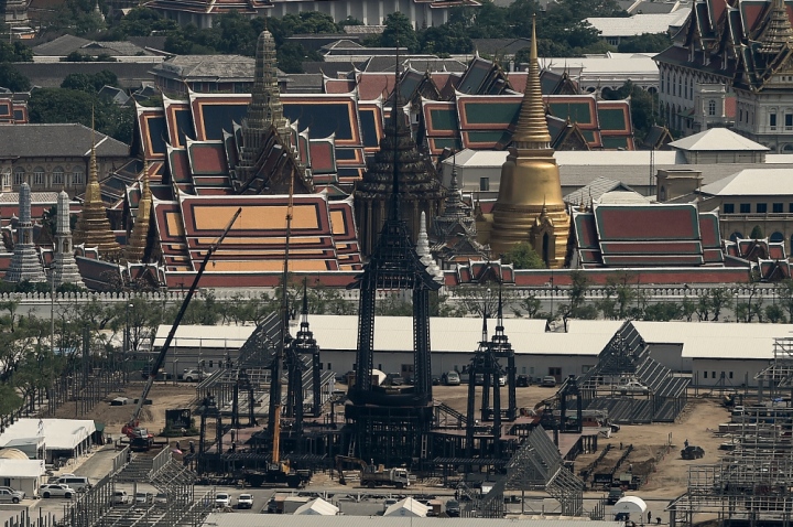 Funeral pyre for His Majesty King Bhumibol Adulydej under construction at Sanam Luang, Bangkok, on April 25, 2017